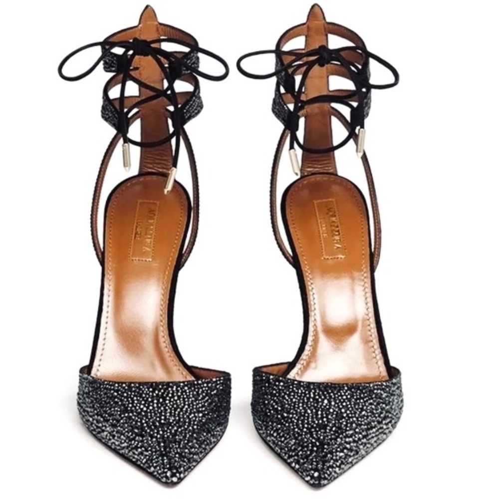 Aquazzura Amanda Crystal Pave Suede Stiletto Pumps / Heels US8